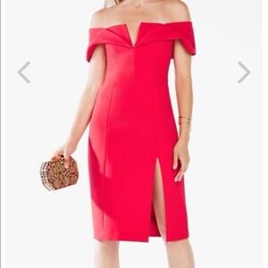 NEW BCBG MAXAZRIA Marquise Off Shoulder Sheath Dress, size 12, red NWOT